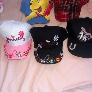 Princess Embroidered Kids Caps - White and Black